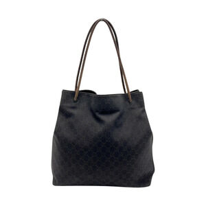 GUCCI GG Canvas Tote Bag Dark Brown Hobo Leather